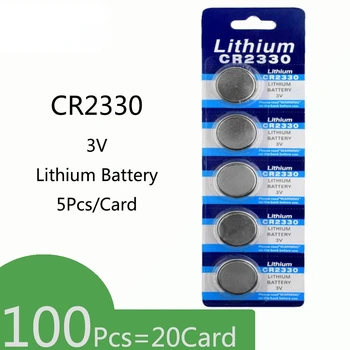 100vnt=20Card CR2330 Ličio 3V Mygtuką Baterijos BR2330 ECR2330 Ląstelių Monetos Baterijas Žiūrėti Elektroninių Žaislų Nuotolinio