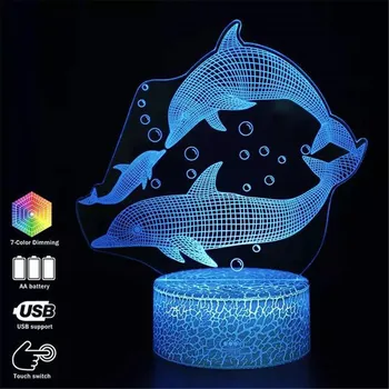 16 Spalvų Kaita, Nuotolinio Akrilo Šviesos diodų (LED) Šviestuvai Delfinų Serija, Spalvinga Kūrybinių 3D LED Nakties Šviesos diodų (LED) Apšvietimo