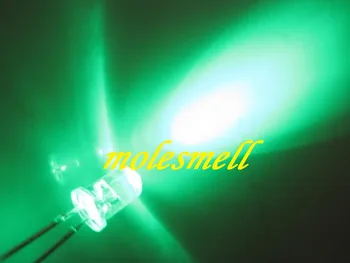 200pcs 5mm Ultra Ryškus LED lempos, Žalia nemokamai varžai 5mm vanduo skaidrus apvalus žalias led