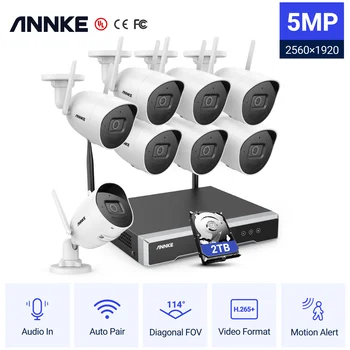 Annke WS500 H. 265+ 5MP Belaidė VAIZDO stebėjimo Sistema 8CH NVR Vaizdo Stebėjimo Komplektas dvipusis Audio WI-fi, 8/4Pcs IP Apsaugos Kameros 2,8 MM