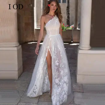 Aš OT Bohemijos Aukšto Pusėje Ritininės Vestuvių Suknelė Seksualus Vieną Petį Atvira nugara Nėrinių Appliques Tiulio Vestuvinės Suknelės Chalatas De Mariee 2023