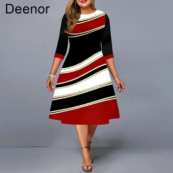 Deenor Plius Dydis Suknelės Moterims Atsitiktinis Elegantiškas, Seksualus V-kaklo Vakare Šalis Suknelė Geometrinis Spausdinti Klubas Vestidos