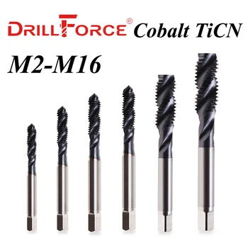 Drillforce Kobalto Varžto Sriegio Bakstelėkite Grąžtai Spiralės Fleita Metrinių M2-M16 TICN Padengtas Staklės, Nerūdijančio Plieno