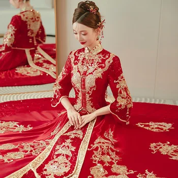 Hanfu Nuotaka Senovės Kinų Stiliaus Blizgančiais Duobute Kutai Vestuvių Suknelė, Kostiumas Rytų Taurę Drabužių Vestido