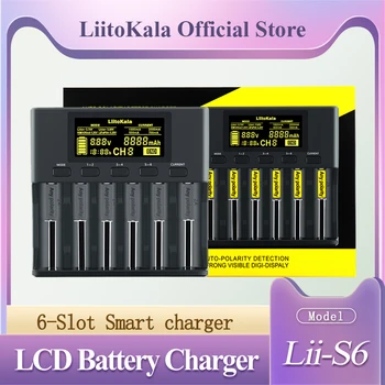 LiitoKala Lii-S6 18650 įkroviklis 3.2 3.7 v v 6-lizdas auto-poliškumas aptikti 26650 21700 14500 / aa aaa baterijos 1.2 V 3.85 V NiMH NI-CD