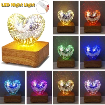 Svajonė Širdies Formos LED 3D Fejerverkų Nakties Šviesos Romantiška Atmosfera staliukas, Lempa, Aplinkos Šviesos Naktiniai staleliai, Lempa, Kūrybos Dovana