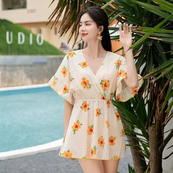 Trijų Dalių Maudymosi Gėlių Pusė Rankovės Maudymosi Kostiumėlį 2023 Korėjos Stiliaus Moteris Kamšalu Maudymosi Kostiumas Seksualus Monokini Vasaros Paplūdimio